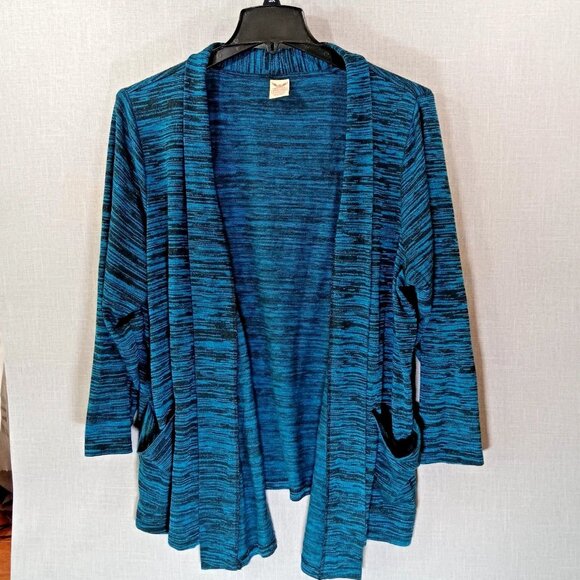 Faded Glory  open front knit cardigan sweater plus size 3X Teal Black Pockets - Picture 1 of 4